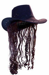 Wholesale COWBOY HAT W LONG BROWN HAIR